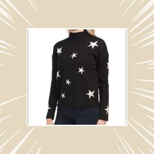 New TAHARI STAR PRINT Mock Neck Sweater size Medium NWT
